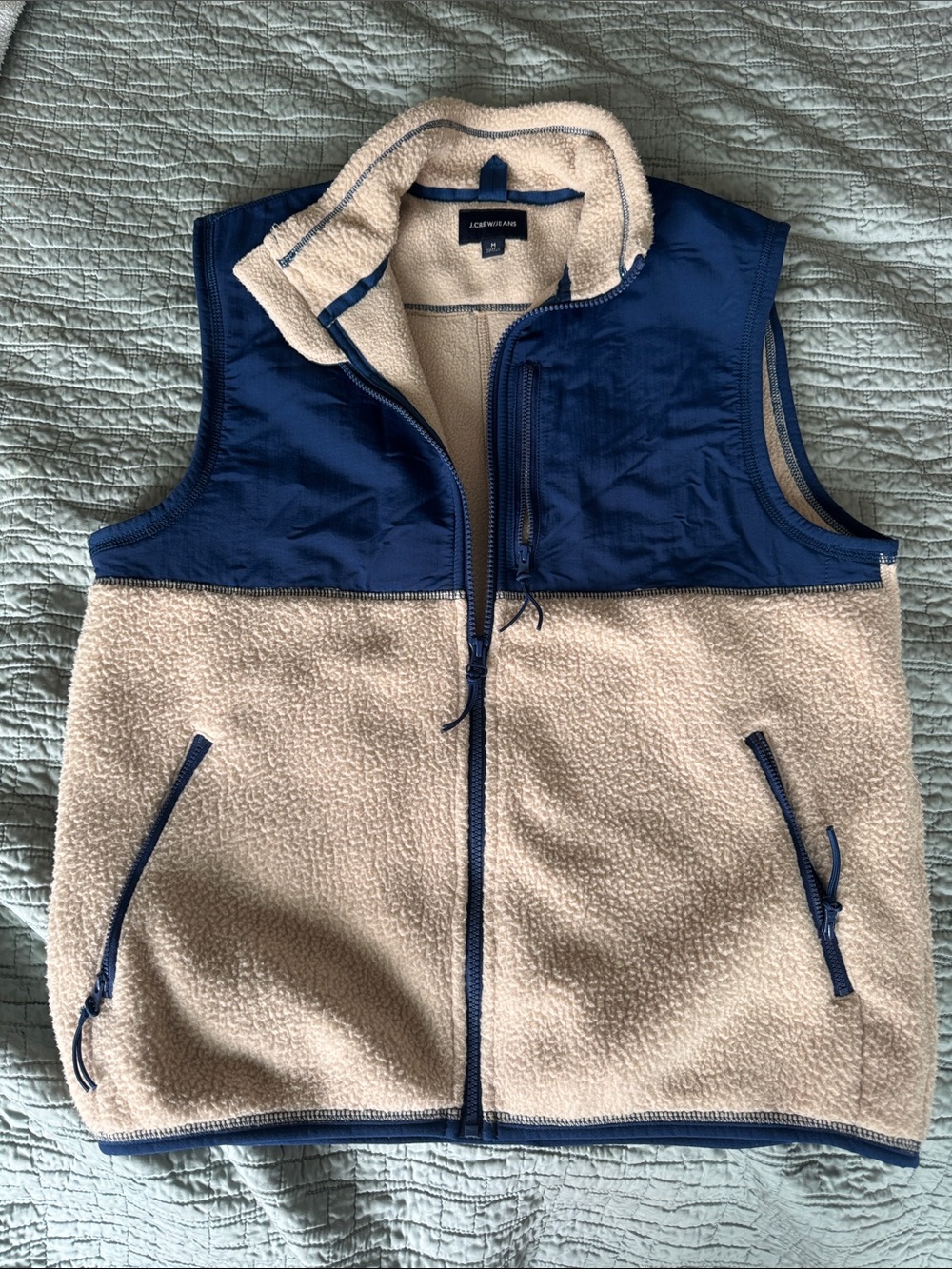 J. Crew Cream and Navy Fleece Vest